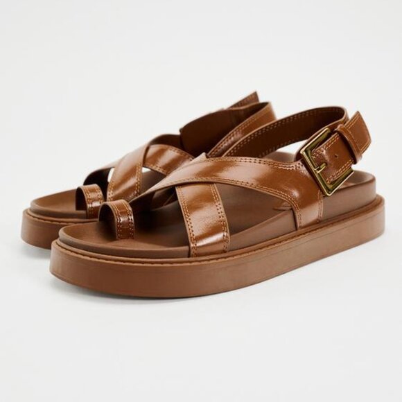 ZARA CROSS STRAP FLAT SANDALS - Picture 4 of 9